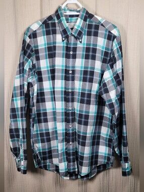 Eagle Shirtmakes Men's Button-Down Plaid Shirt in Teal, Black & White 90s